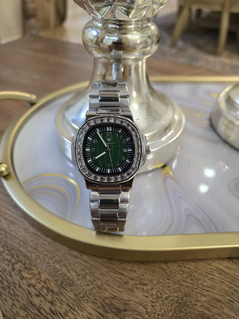 Stainless Steel Men's Watch with Green Dial